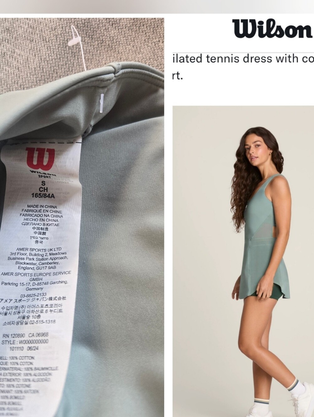 Nwpt Wilson Uptown Perforated Sage Chinois Green Slit Tennis Padel Dress s